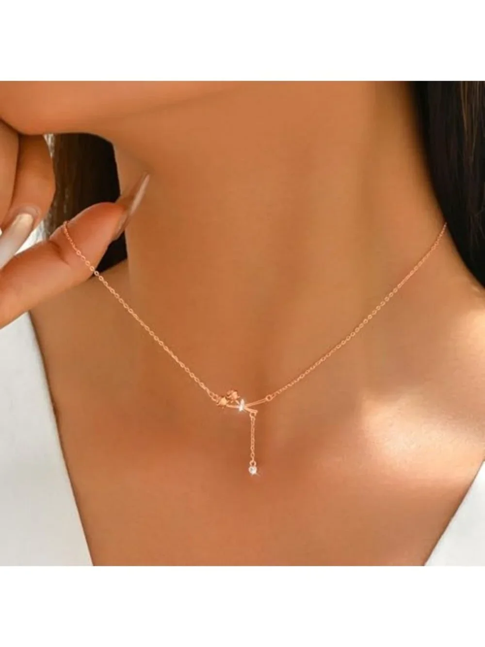 Dainty 925 Sterling Silver Rose Necklace with Cubic Zirconia for Women, Elegant